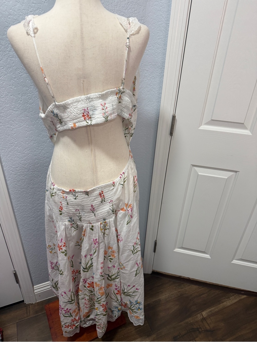 Anthropologie Floral Embroidered Lace Trim Midi Dress Cottagecore Size L Coastal - Picture 4 of 12